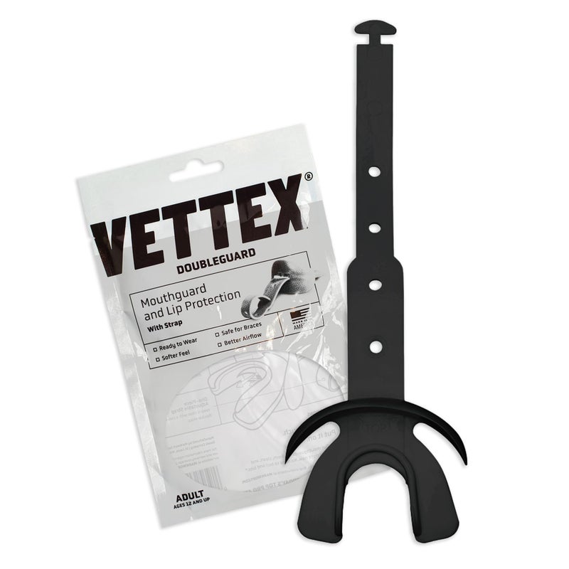 Vettex Markwort Vettex Doubleguard Mouthguard for Football, Lacrosse, MMA, Boxing, Braces - Breathable Doubleguard with Lip Protection and Strap, Black - Image 1